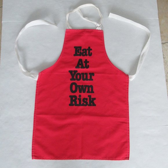 EAT AT YOUR OWN RISK Bib Apron Size S/M Made in the USA RED by Now Designs - Picture 4 of 11